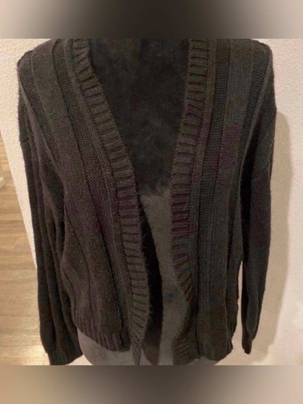 Women's Open-Front Ribbed Cardigan Sweater - Black (Size L)